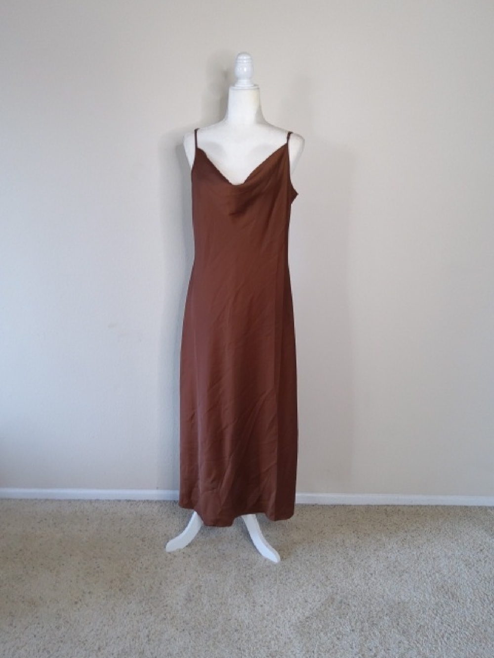 All Saints Satin Chocolate Brown Slip Dress